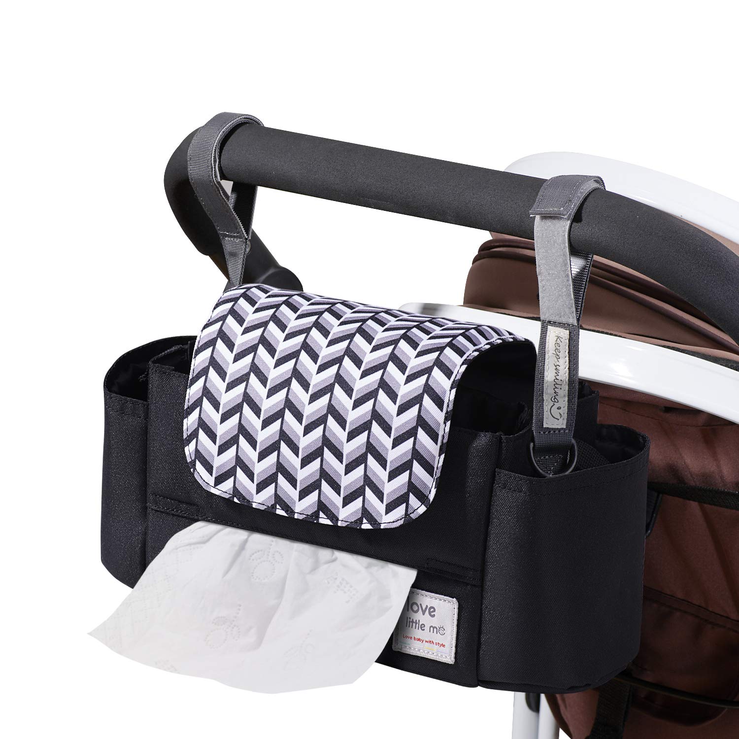 

Sunveno Большая сумка-органайзер для подгузников и мелочей на плечо, Вместимость, Хранение, Крепление, Ремешок, Кроватка, Коляска, Ручная, Стильная, чёрный