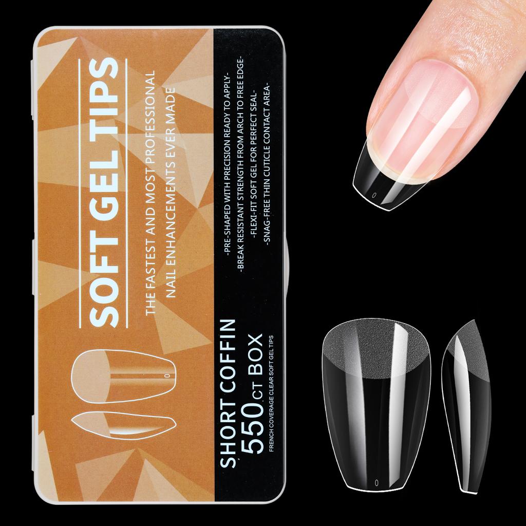 550pcs Soft Gel Nail Tips Medium Short Almond Coffin Stiletto Full Cover  Press on Nails Half Matte Acrylic DIY Extension Tools
