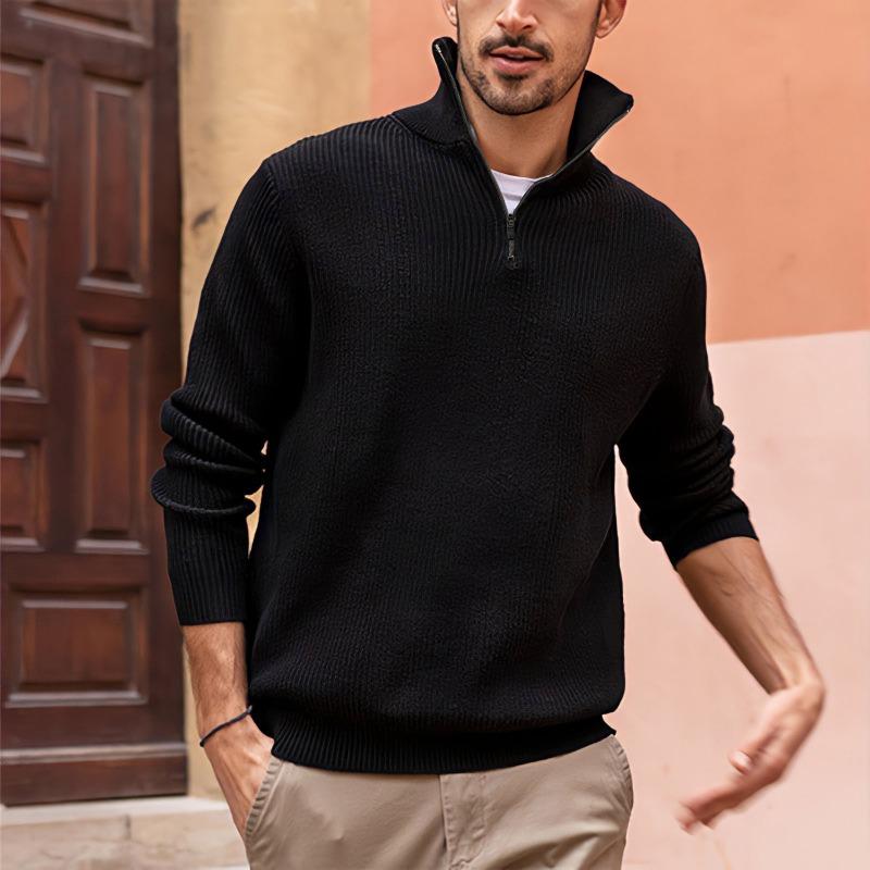 POLO Zipper High Neck Men's Polo Shirt for Autumn Winter Rib-knit Clothes Man Long Sleeve Tops