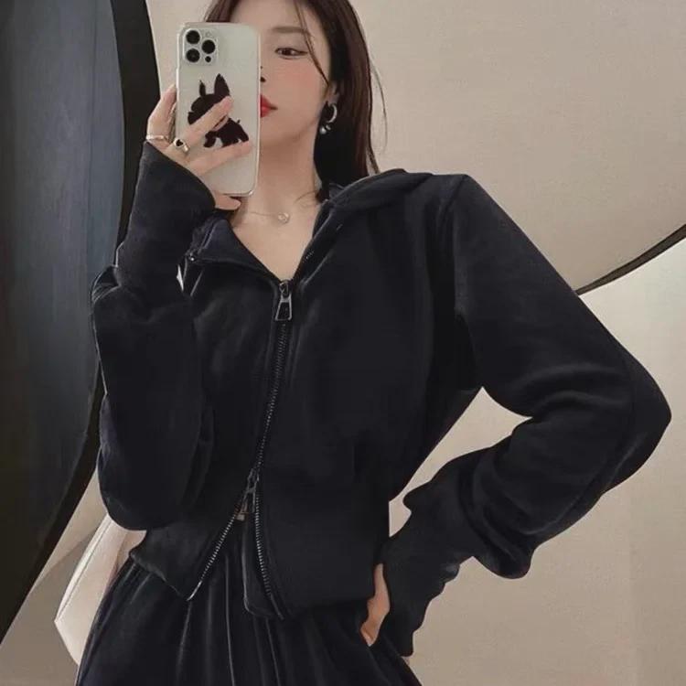 Women's Casual Sports Suit, 2025 Spring/Autumn: Korean Style Wide-Leg Pants & Slim Sweater Two-Piece Set