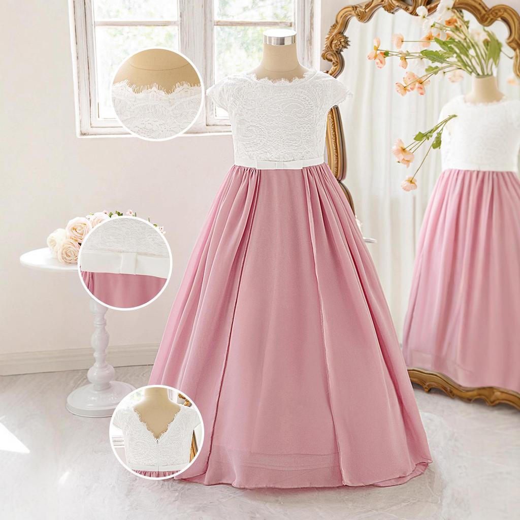 Girls' Princess Lace Dress - Flower Girl Wedding & Party Gown