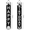 Black Silver Happy Birthday Party Supplies, Porch Sign & Backdrop Decor for Men Women, 16th to 90th Birthdays