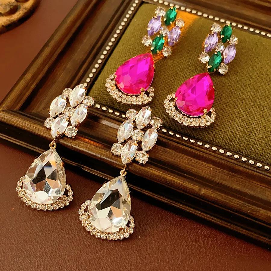 Inlaid Rhinestone Water Droplet Pendant Earring for Women Exaggerated Exquisite Retro Drop Earrings Fashion Versatile Zircon