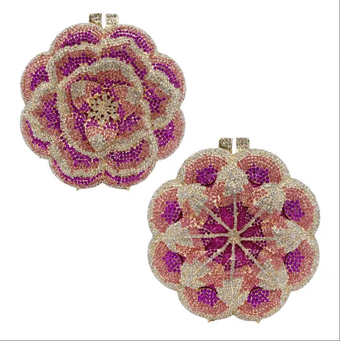 High Quality Handmade Alloy Flower Rhinestone Evening Clutch with Magnetic Clasp for Women's Wedding Banquet Luxury Dinner Bag