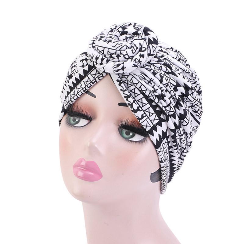 New Women African Print Pleated Turban Knotted Headwraps Elastic Head Scarf Floral Beanie Chemo Cap Bandana Headwear Hair Covers