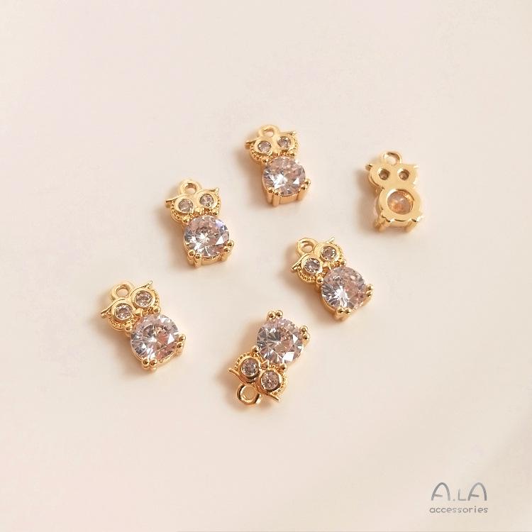 14K Gold-Filled Owl Pendant with Zircon - Cute Handmade Charm for Necklace or Bracelet