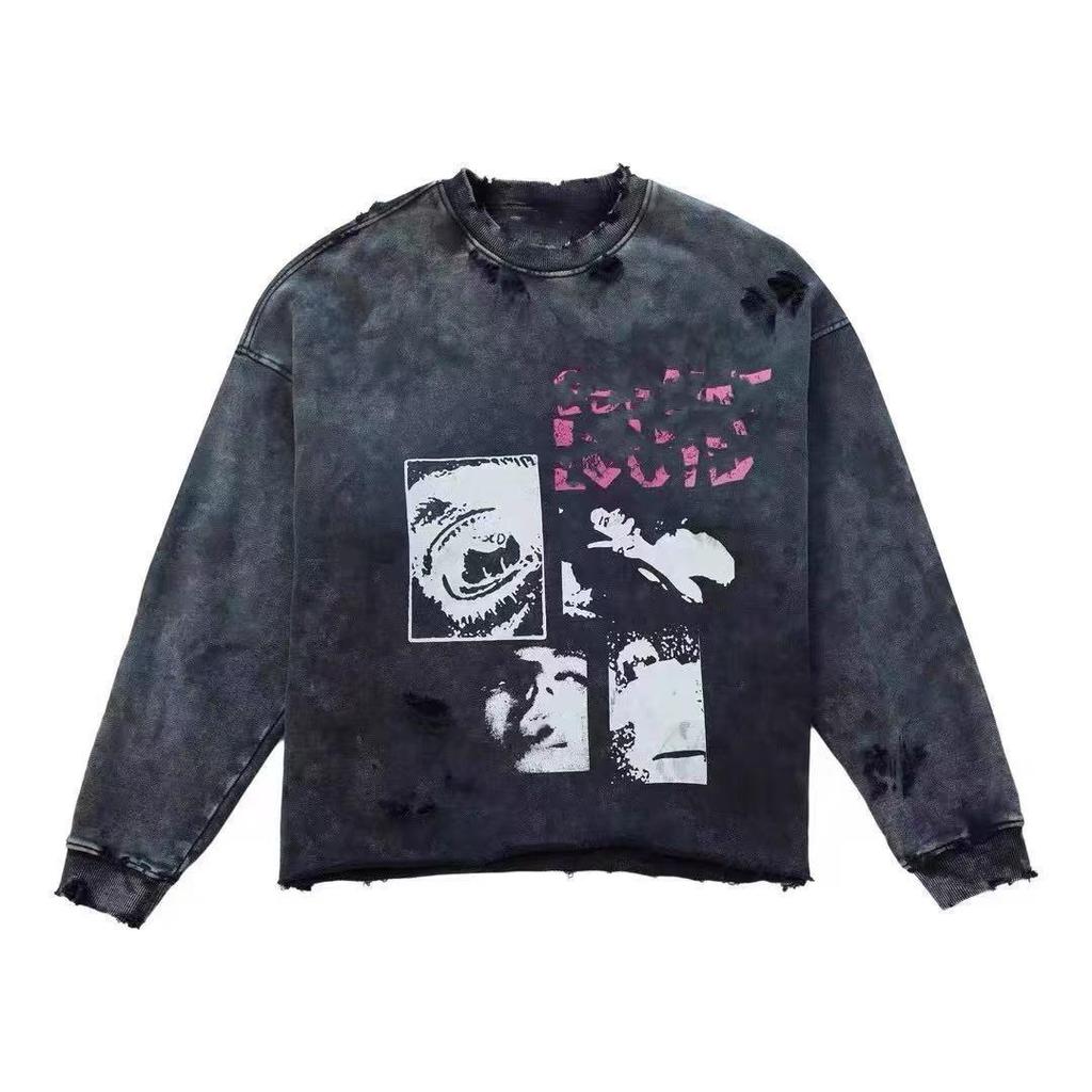 Vintage Distressed Spray-Painted Unisex Hoodie - Retro Loose-Fit
