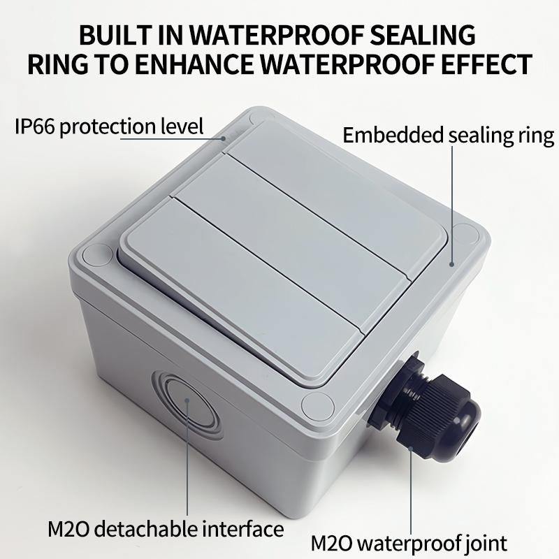 IP66 Rated Outdoor Wall Switch - Weatherproof Push Button, 1/2/3 Gang 16A for Home & Garden