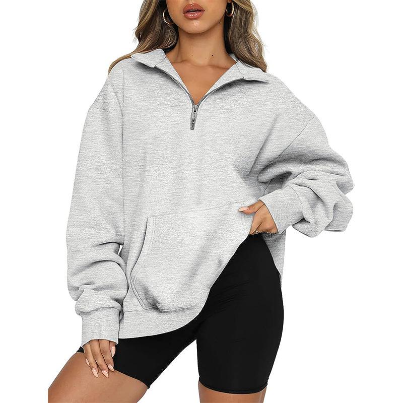 2025 Europe, America, Amazon cross-border autumn and winter new fashion thermal zipper stand-up collar solid color casual T women's sweater