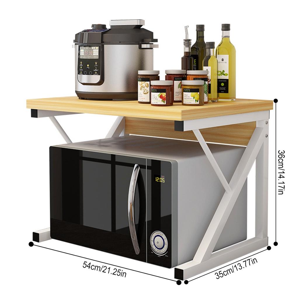 2 Tier Microwave Oven Stand Wood Storage Rack Shelf Z Shape Space Saving Kitchen Bracket Cabinet Organizer Metal + Wood 21.25x13.77x14.17in