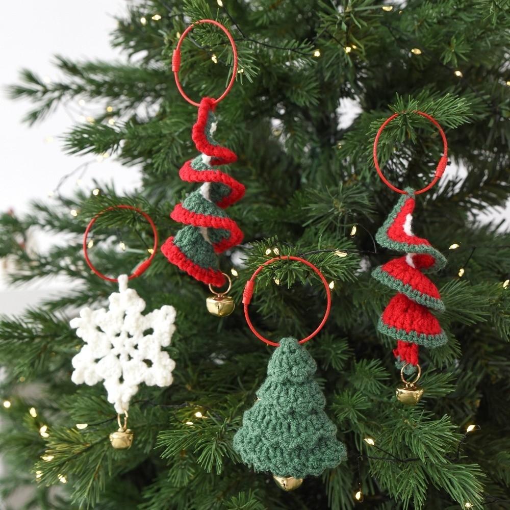 Yarn Weaving Christmas Hanging Ornament Handmade Knitted Cartoon Christmas Tree Bell Snowflake Bell Xmas Tree Pendant