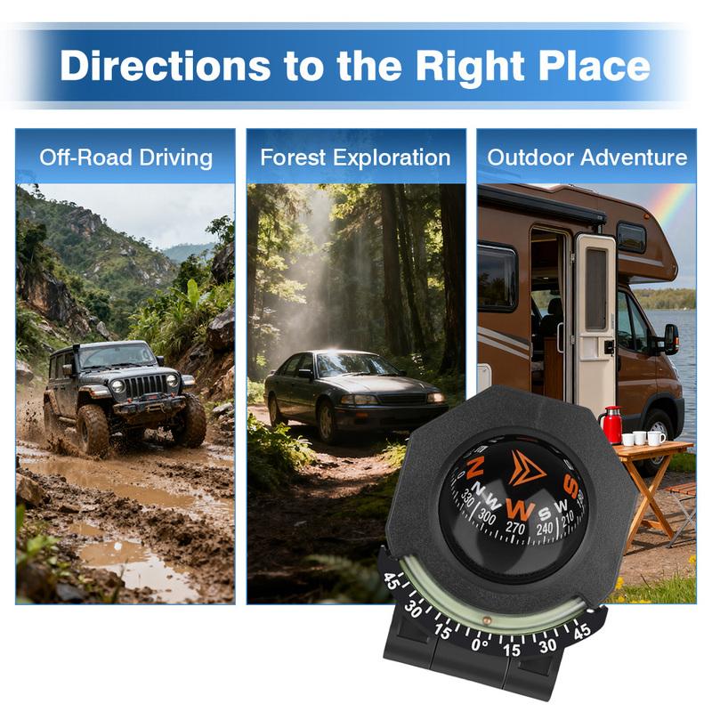 Temperature Measurement and Night Mode Car Mount Compass Ball Car Dashboard Compass 2 In 1 for Car Watercraft Boat Caravan Truck