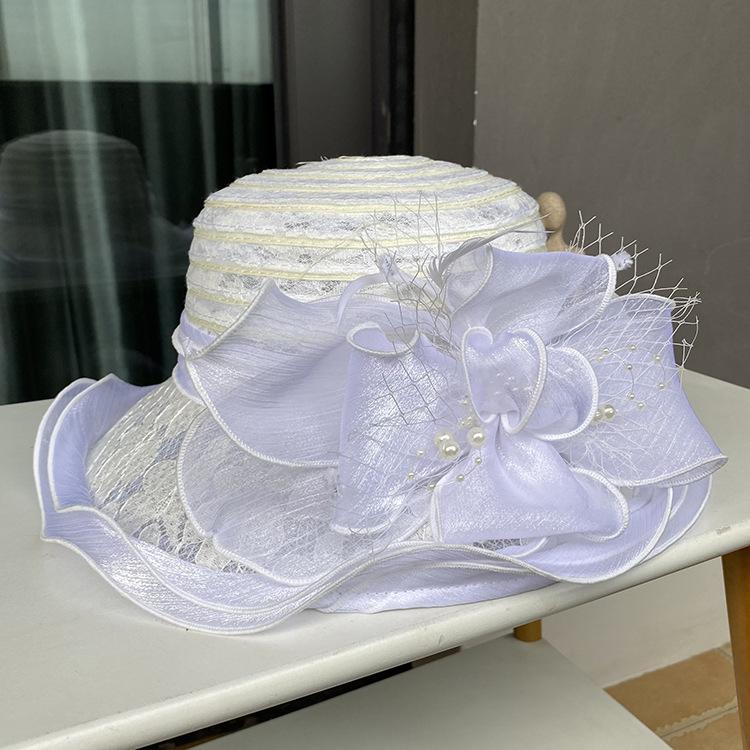 Lace Lace Sun Hat Temperament Elegant Pearl Flower Bucket Hat Ladies Summer Breathable Sun Hat