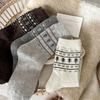Women's Fair Isle Wool Mid-Calf Socks, Fleece-Lined, Thickened, Retro Christmas Style, Cozy for Autumn and Winter.