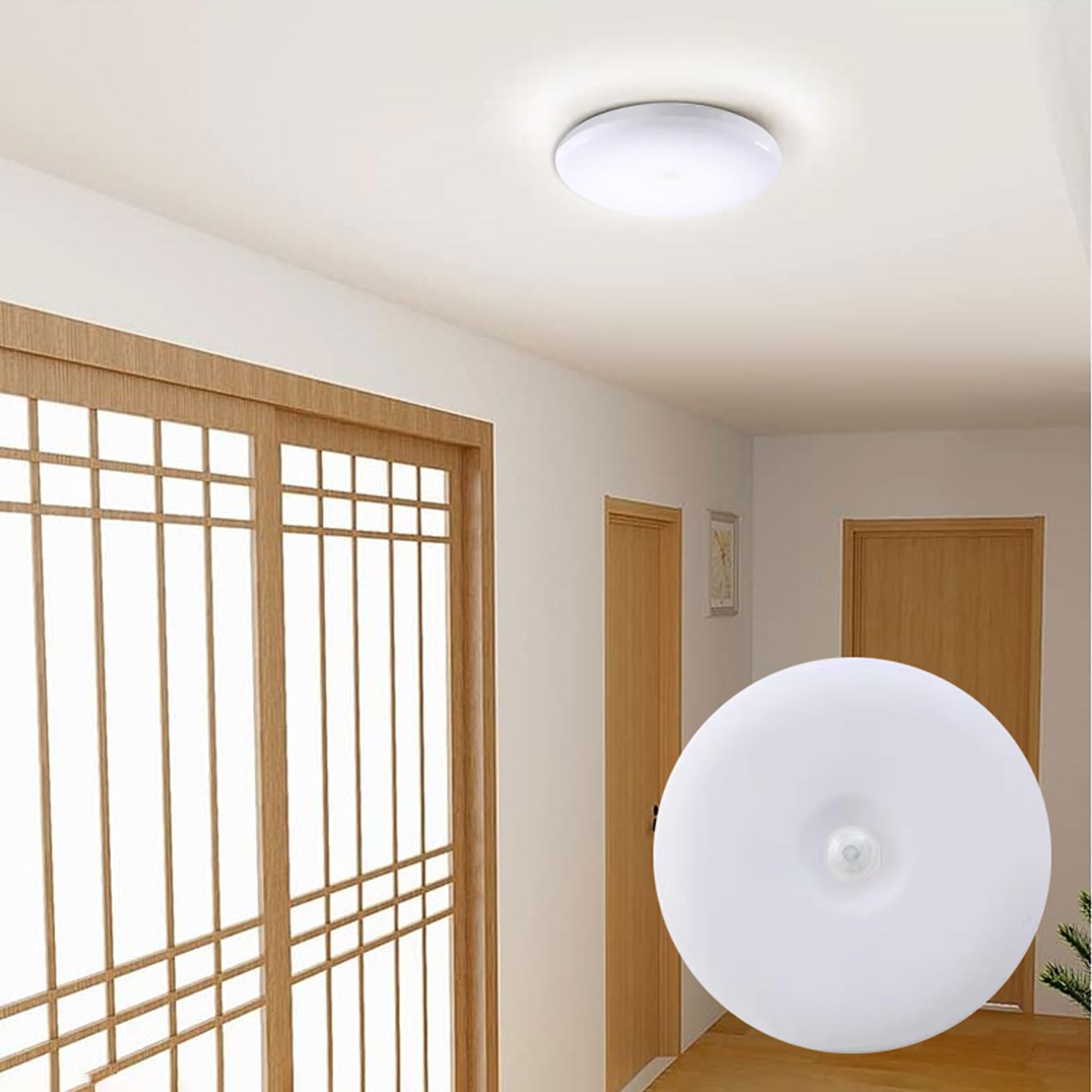 

Watakuryohin Compact Ceiling Light with Motion Sensor, Entryway Light, Daylight White, Suitable for 4-6 Tatami Mats (1100LM), Slim, Automatic OnOff,