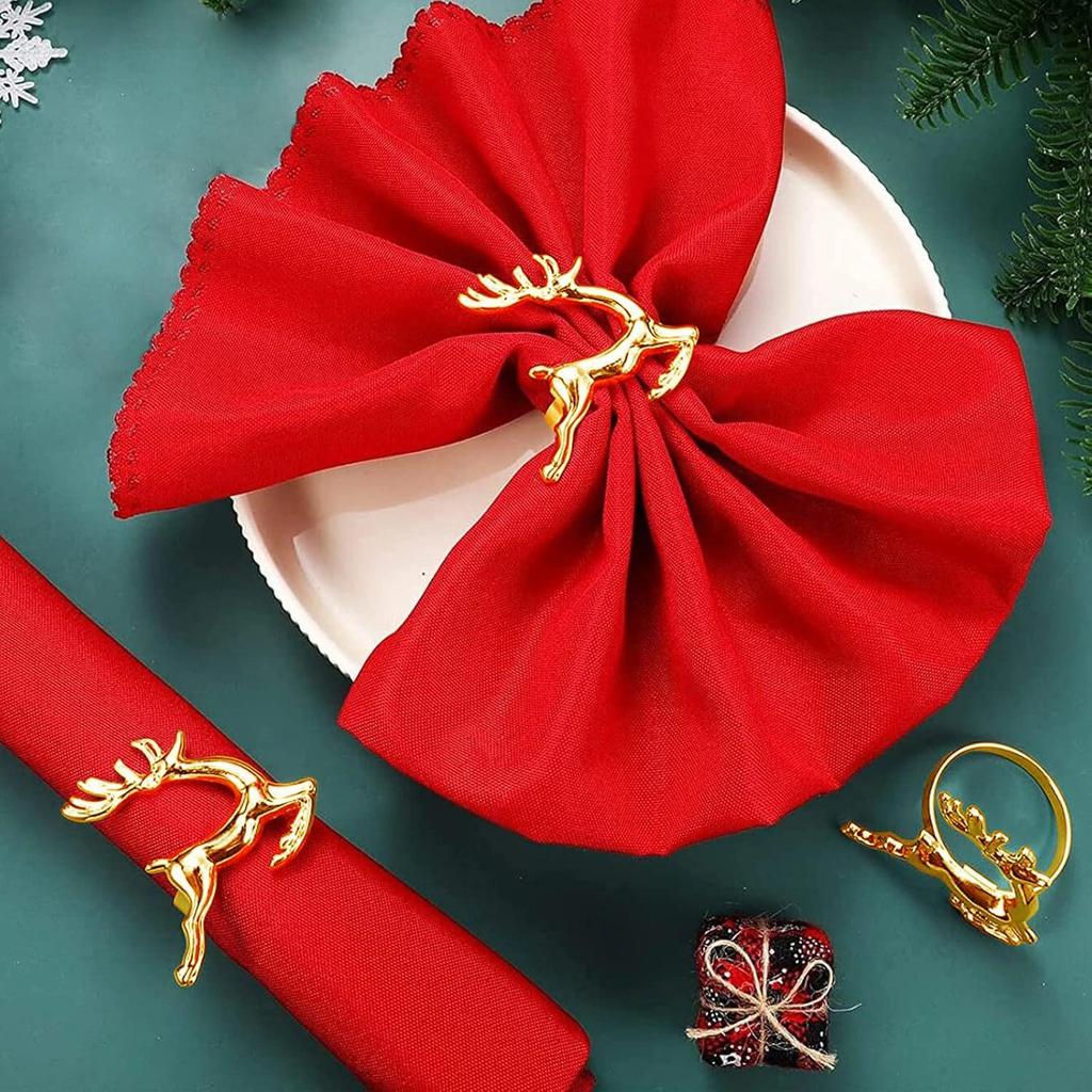 Gold Reindeer Christmas Napkin Ring Set for Festive Table Settings