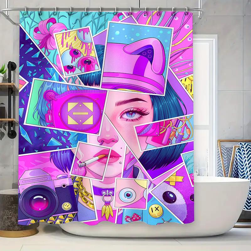 Moderne Trendige Cartoon Duschvorhänge 3D Gedruckt Badezimmer Dekor Feminines Pop Art Design Einfache Installation Polyester Stoff Perf