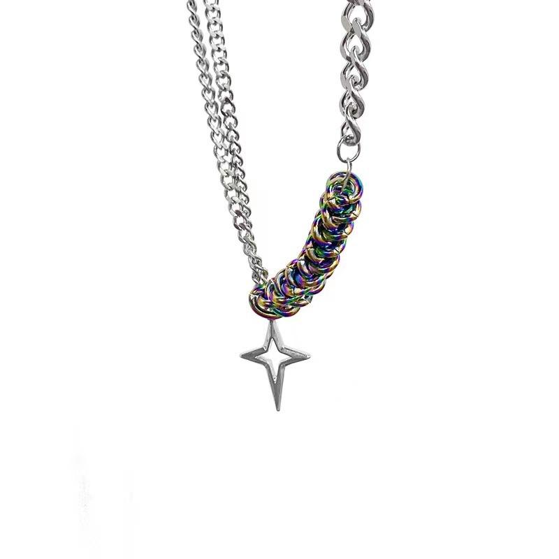

Цветная цепочка с четырехугольной звездой, ожерелье Ins, цепочка для свитера в стиле хип-хоп, холодный ветер, индивидуальные нишевые аксессуары, кулон для женщин