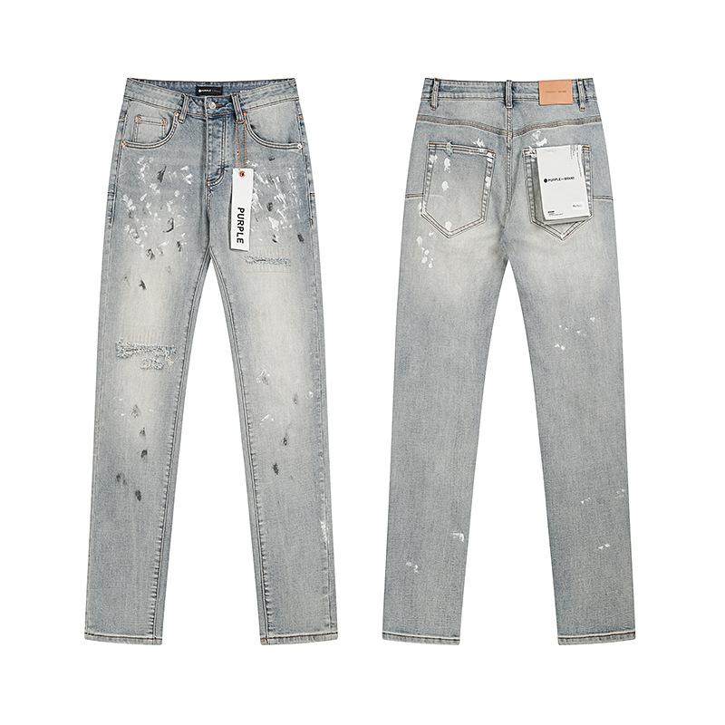 Purple Brand Ink Printing Meichao High Street Retro Ripped Casual Trend Denim Horn Pants Small Feet