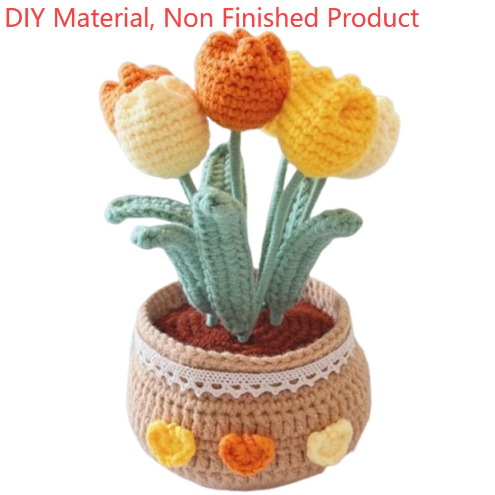 Sztuczne małe rośliny w doniczkach DIY z samouczkami wideo Zestaw do ręcznego dziergania Odporny na zużycie do dekoracji domu i pokoju Ozdoba na biurko