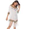 Summer Women's Hollow Out Sunscreen Holiday Style Rainbow Intercolour Tassel V-Neck Hand Hooked Beach Cover-up