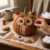 Cow Cat Whimsical Patchwork Pumpkin Fabric Kit Fall Animal Stuffed Patchwork  for Hobbyists
