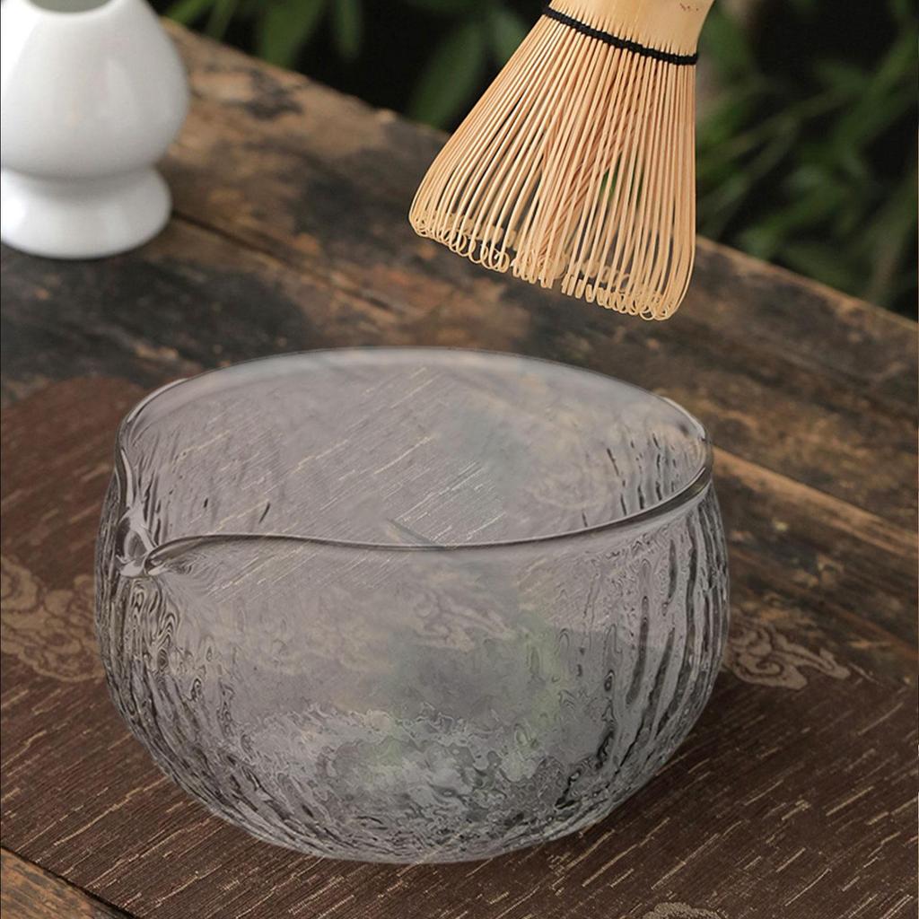 Matcha Hammered Glass Bowl Glass Tea Accessories Handcrafted with Spout