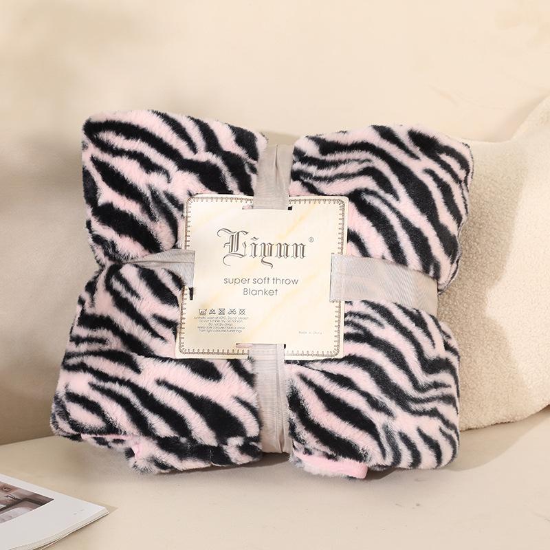 Leopard Print Blanket for Bed Thick Warm 2-Faced Zebra Cow Faux Animal Skin Winter Soft Sofa Throw Blankets Bedspread Bed Cover