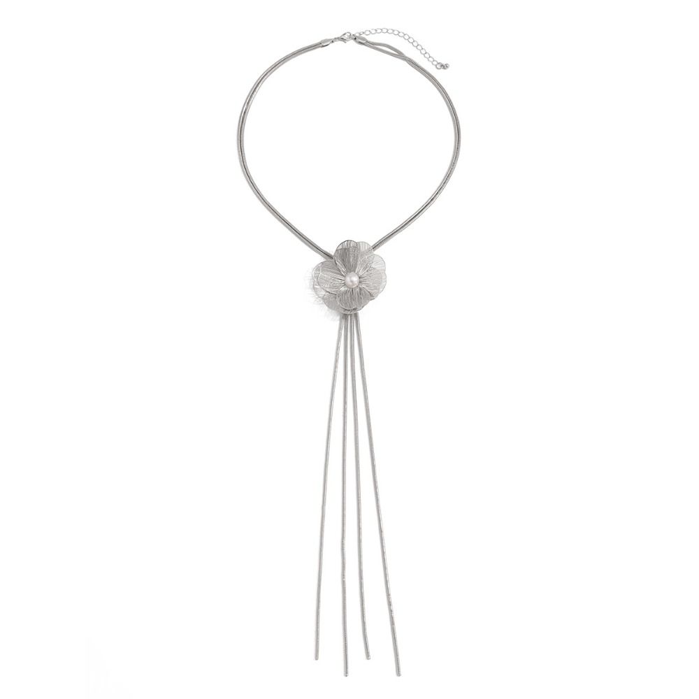 Long Tassel Imitation Pearl Necklace Flower Clavicle Chain Sweet Cross Pendant Necklace  Dating