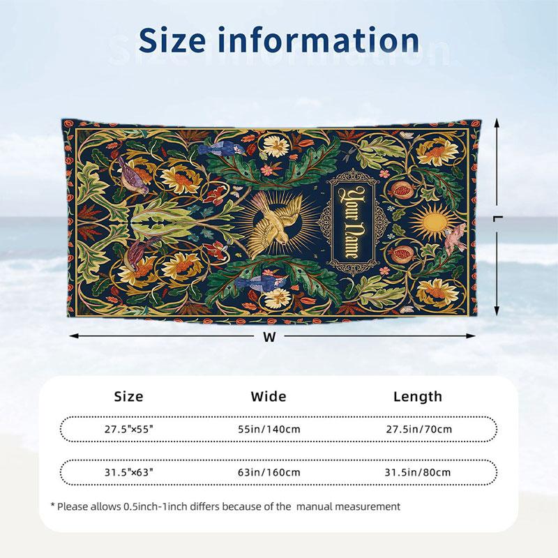 Floral Fantasy Artwork Theme Quick Dry Beach Towel Custom Name Text Print Large Sand Resistant Towel Beach Vacation
