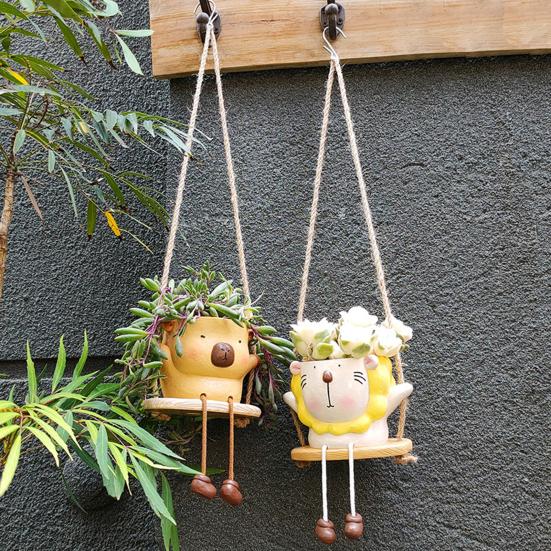 Huśtawka Doniczka Zwierzęca Wisząca na Ścianie Doniczka Kreskówkowa Kapibara Lew Doniczka na Sukulenty Mały Kaktus Dekoracja Wewnętrzna Zewnętrzna