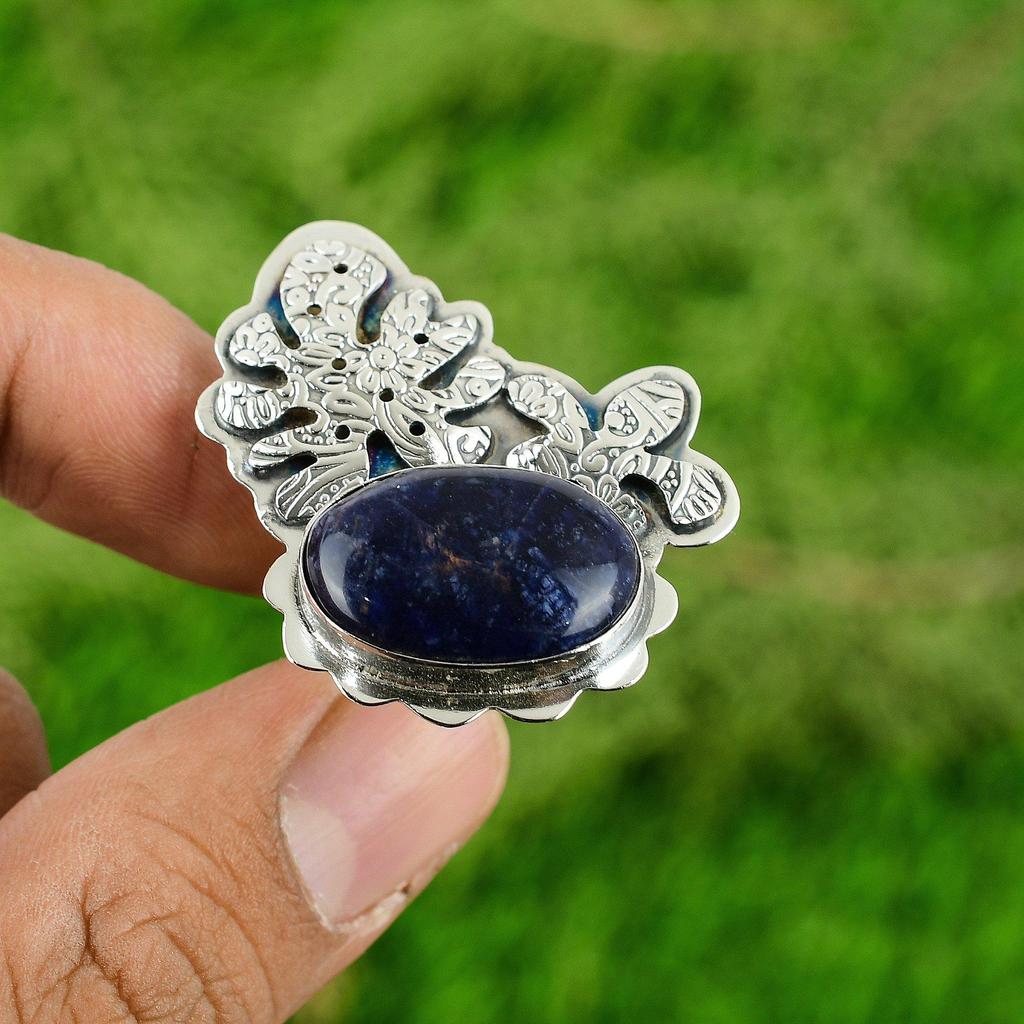 Womens day Sale 925 Silver Sodalite Stone Mother Promise Statement Ring Jewelry