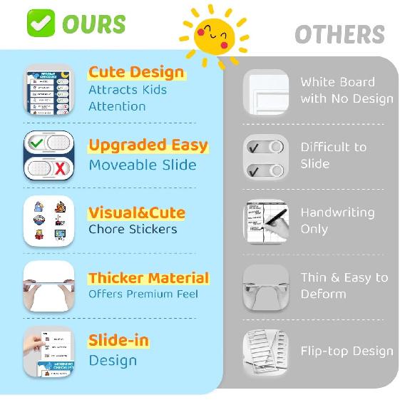 Upgraded Slider Morning/Bedtime Routine Chart for Kids Toddlers - Magnetic Kids Chore Chart for 2 Kids, Dry Erase Chore Chart for Kids, Visual