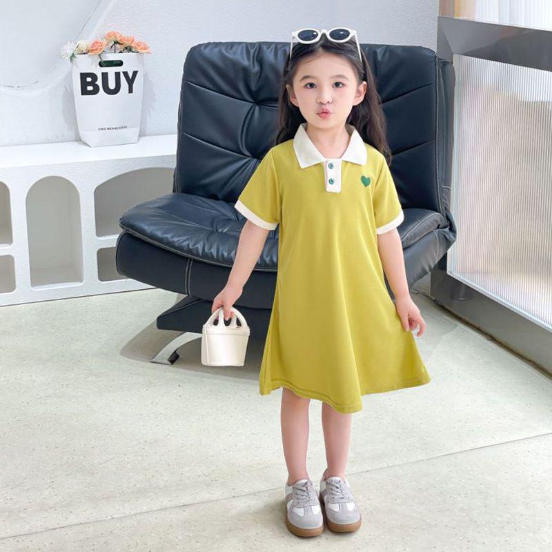 

Модное однотонное платье-поло для девочек - Летнее платье А-силуэта с коротким рукавом в корейском стиле 100 cm