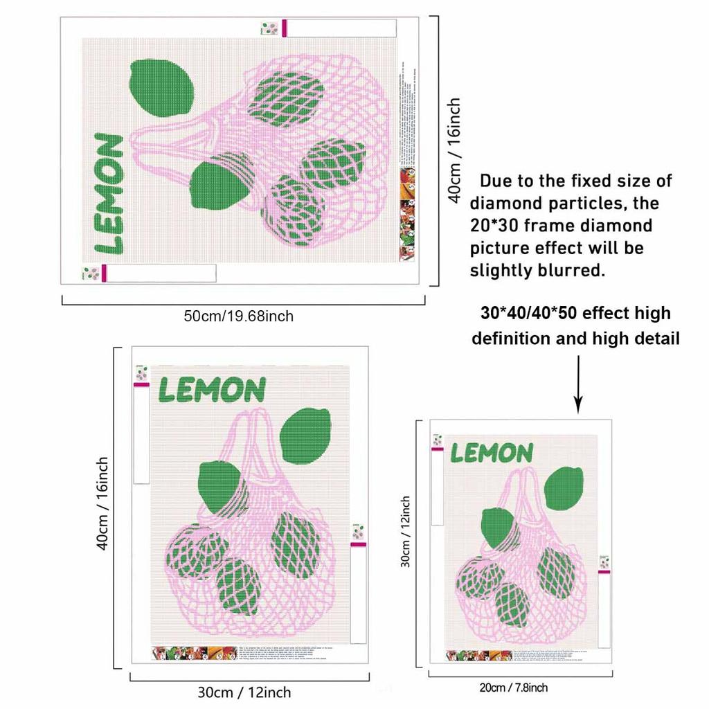 Diamond Painting DIY Kit Lemon Fruit Mesh Bag Design 5D Full Drill Rhinestone Art Canvas Relaxing Craft Home Kitchen Wall Decor