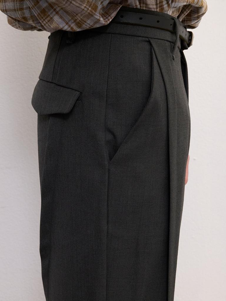FRAGE A-Sic Pintuck Wide Straight Slacks - Charcoal
