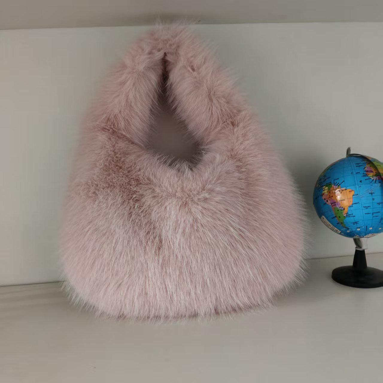 Плюшевая сумка-пельмень в корейском стиле - 2025 Женская, дорогая, универсальная пушистая сумочка розовый