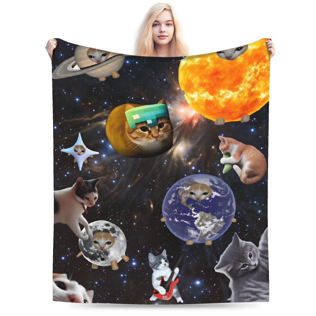 Soft Warm Blankets Children Airplane Travel Meowl Cat Throw Blanket Flannel Bedspread For Couch Chair Novelty Sofa Bed Cover