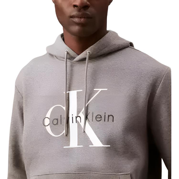 Calvin Klein Logo Kangaroo Pocket Hooded Long Sleeve Sweatshirt Men sweatshirt Medium-Gray 40BM800-030