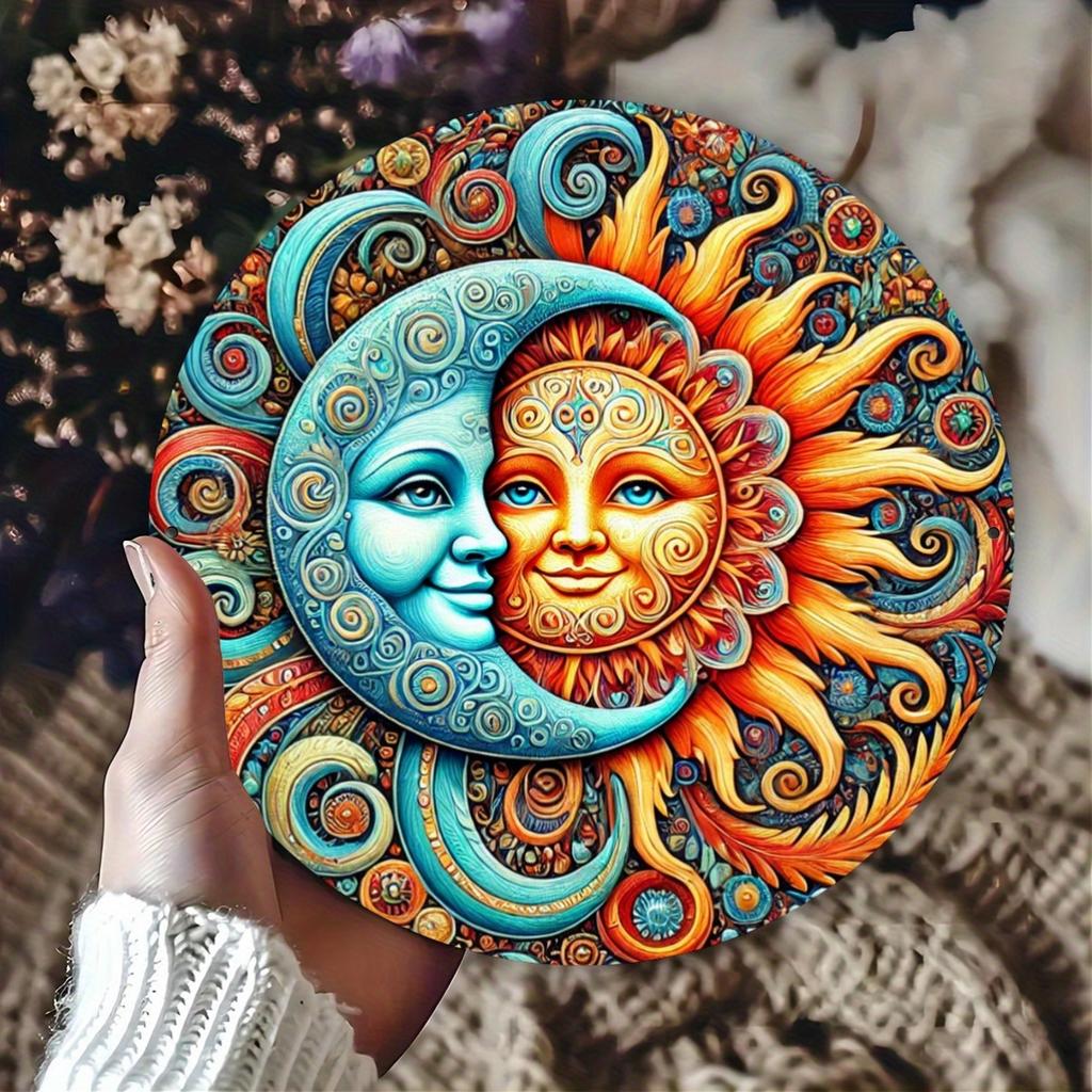 Sun and Moon Foil Engraving Sign, Decorative Iron Metal Plaque for Door,  Cafe Decor