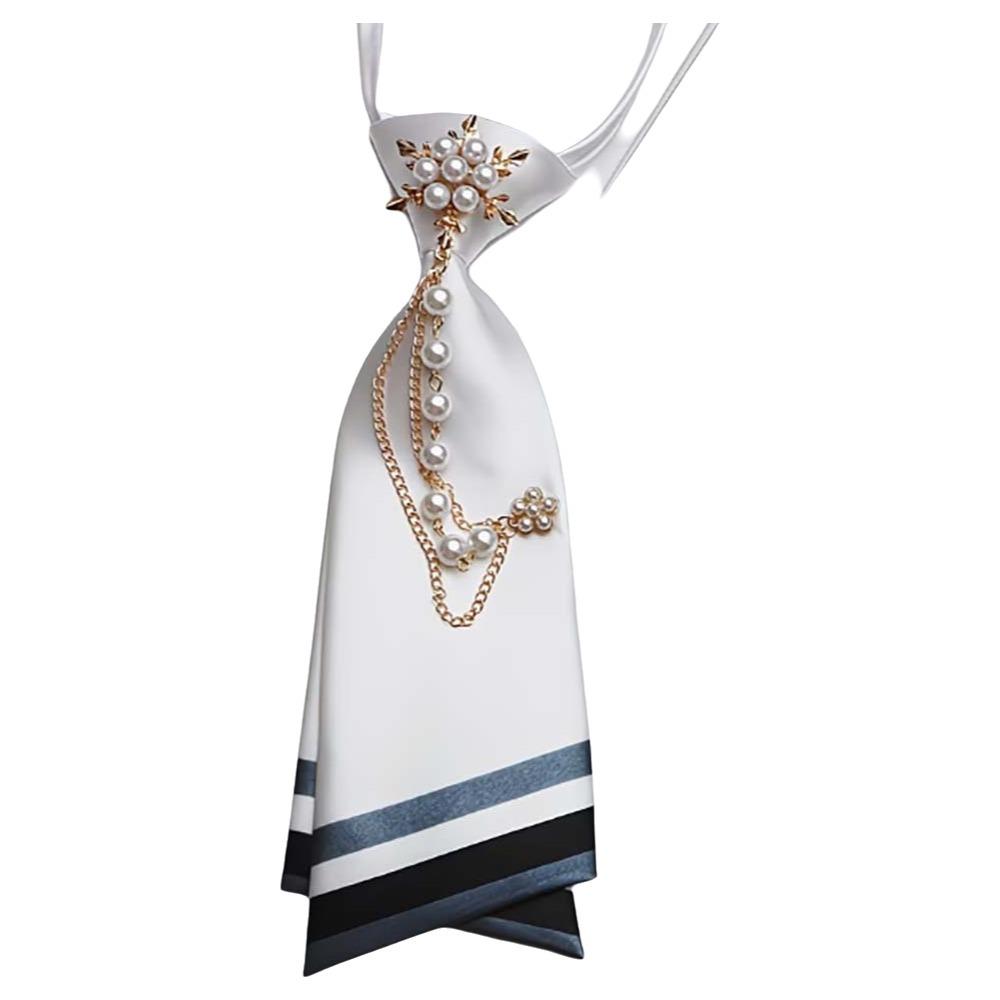 No-Sew Design Beaded Floral Tie Pearl Chain Decoration Pearl Chain Necktie  Daily Wear