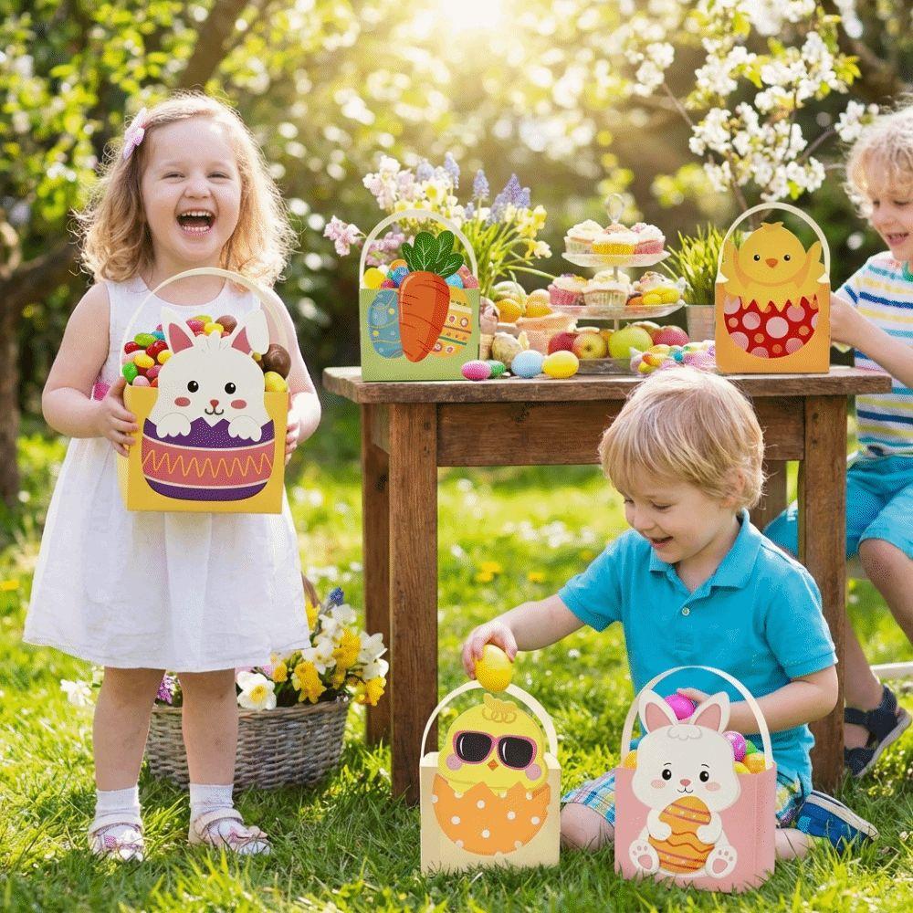 6pcs Egg Rabbit Carrot Basket Gift Box with Handle Easter Paper Boxes  Spring Parties