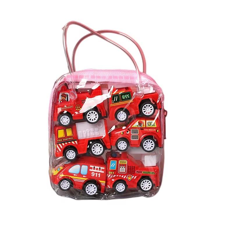 6Pcs/Set Originality Children Mini Pull Back Car Inertia Toy Construction Vehicle Fire Truck Model Set Boys Birthday Gift