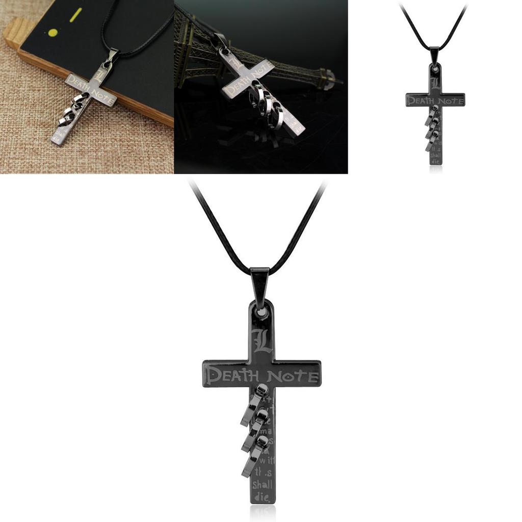 Death Note Anime Necklace With Cross Pendant On Leather Cord For Fans And Gift Giving