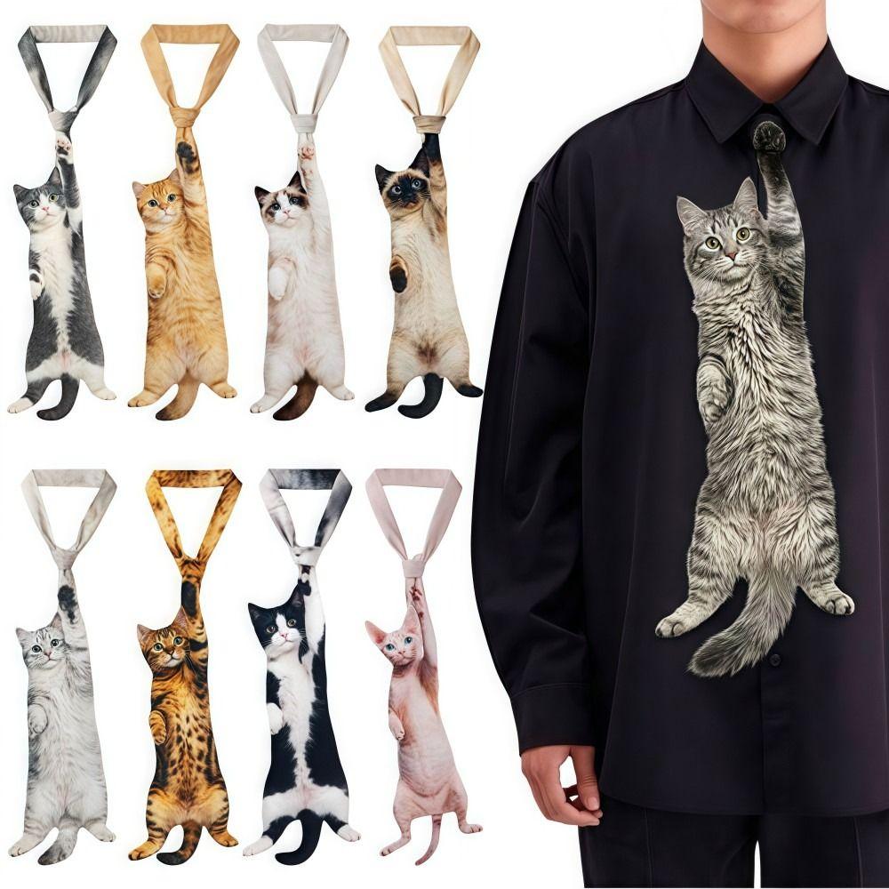 3D Cat Cat-shaped Unisex's Tie Animal Pattern Novelty Kitten Necktie Lifelike Satin Fabric Creative Neck Tie For Party Wedding