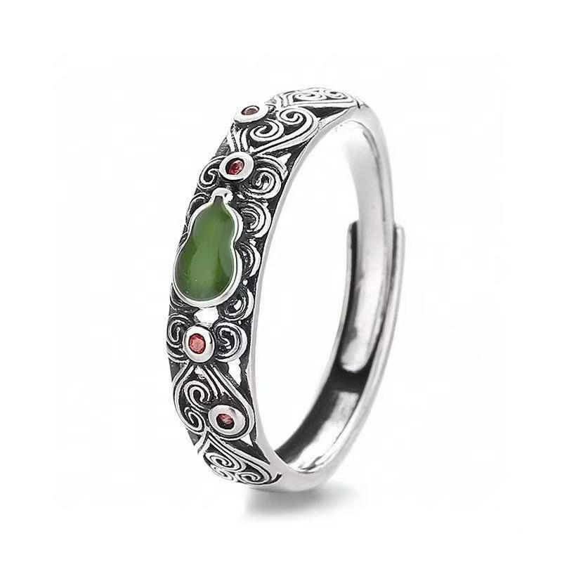 Fu Lu Ping An Retro Adjustable Gourd Ring - Unisex Ethnic Style