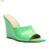 Fashion Women Summer Casual Slides Wedges Pointed Toe Slip On Sandals Black Green Pink Leather One Word High Heel Slippers Large Size 46
