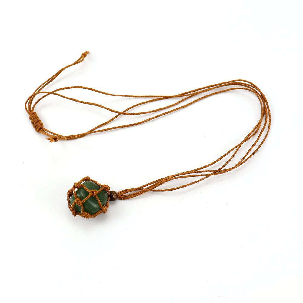 Hand-Woven Natural Stone Crystal Rough Stone Mesh Pocket Adjustable Necklace Pendant N707