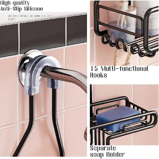 Shower Caddy Hanging Bathroom Organizer: Over Head Adjustable Rack for Tall Showerhead - Extra Large Storage Shelf for Big Shampoo Bottles with Soap