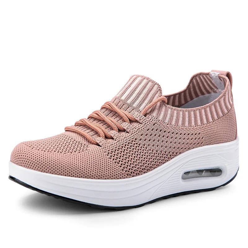 Net Fabric Low Help Breathable Solid Color Air Cushion Thick Soled Slip-on 2025 New Large Size Women's Shoes Zapatos De Mujer